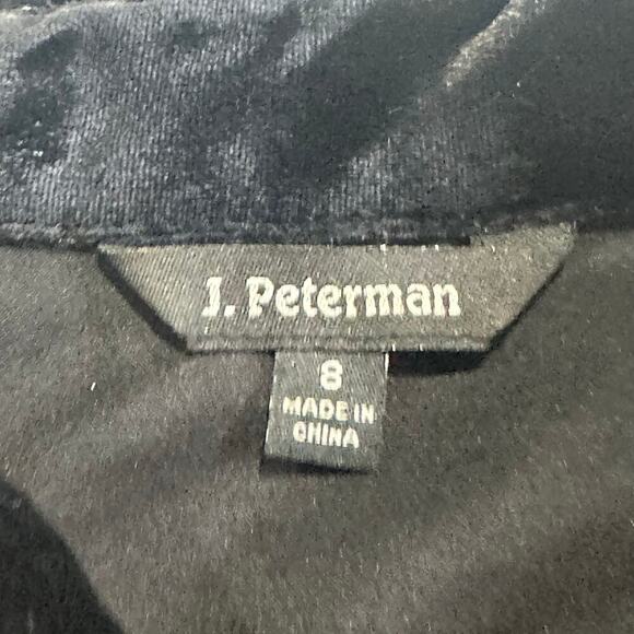 J Peterman Sz 8 Chiffon Abstract Print Button Up Blouse Rhinestones Velvet Trim - Picture 3 of 10